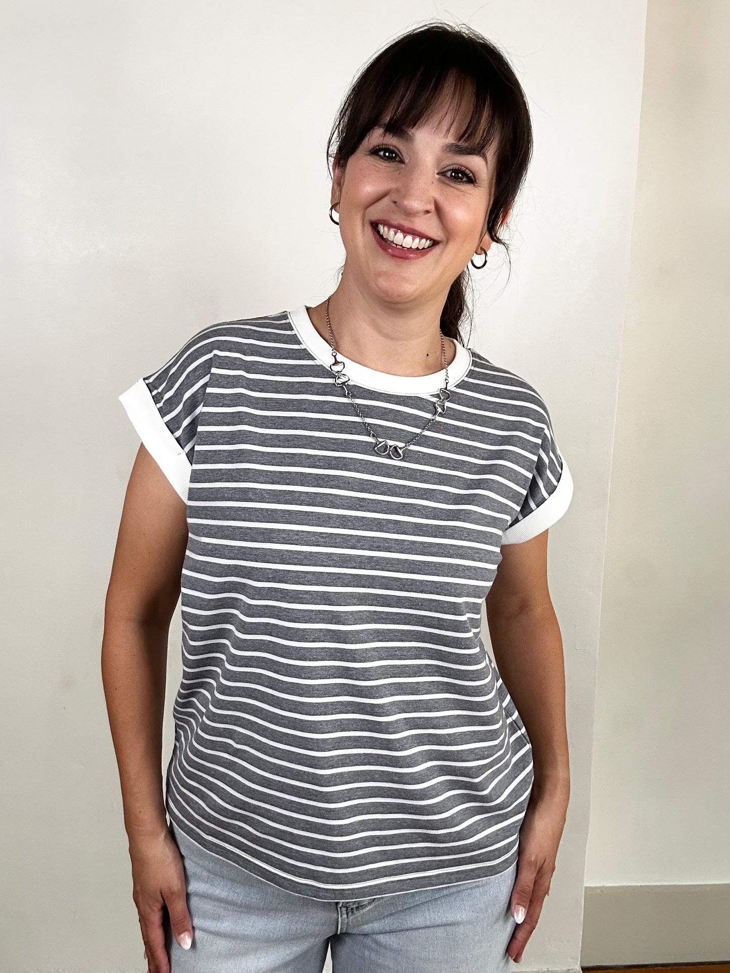 Spaced Stripe Tee w/ Contrast Trim | Charcoal + White