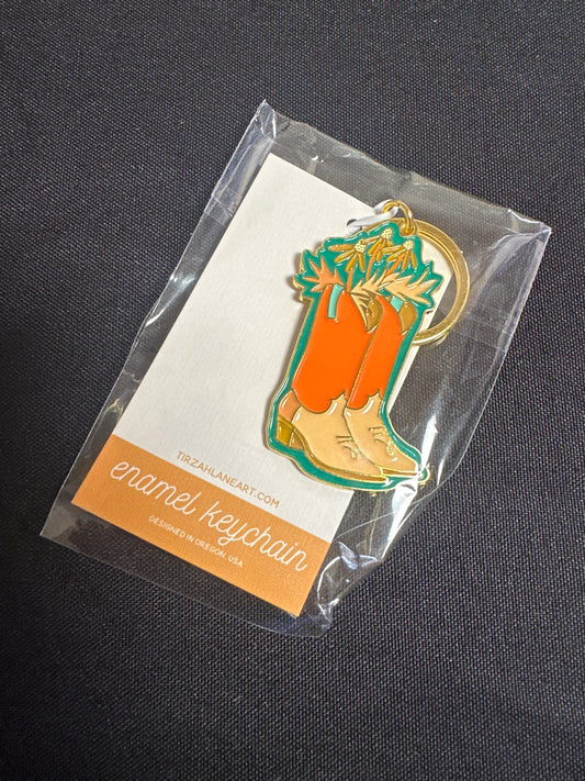 Keychain | Western Peach Daisy Cowboy Boot