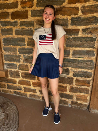 High Waist Mini Pleat Skort | Navy