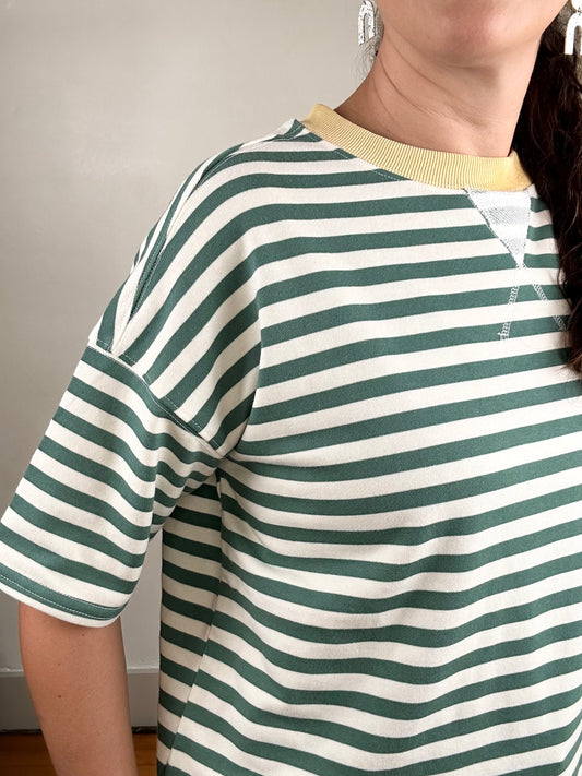 Stipe Color-block Short Sleeve Tee | Green + Yellow