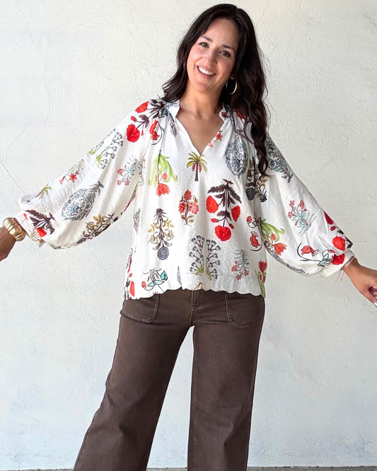 Versailles 3/4 Sleeve Top | Floral Cream Mix