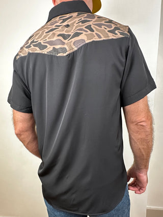 Burlebo | Performance Western Shirt | Deer Szn | Black + Gauge Camo
