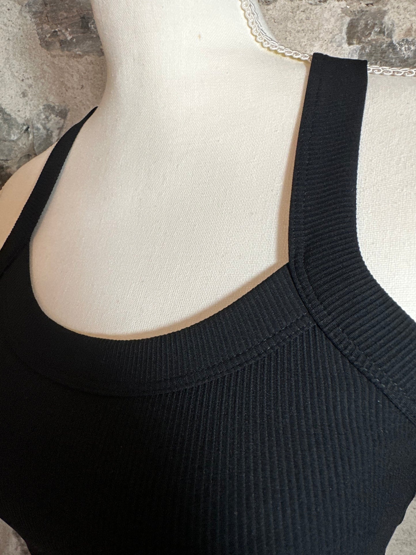 Nylon Ribbed Racerback Tank / Sports Bra | Black
