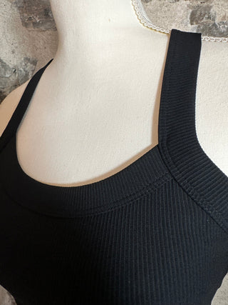 Nylon Ribbed Racerback Tank / Sports Bra | Black