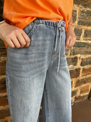 Drawcord Denim Pants | Light Wash | Inseam 30"