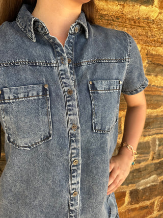Denim Set | Short Sleeve Top + Shorts | Chambray