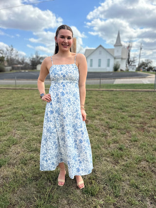Watercolor Floral Midi Dress | Light Blue