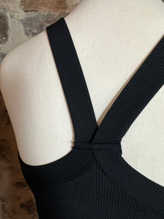 Nylon Ribbed Racerback Tank / Sports Bra | Black