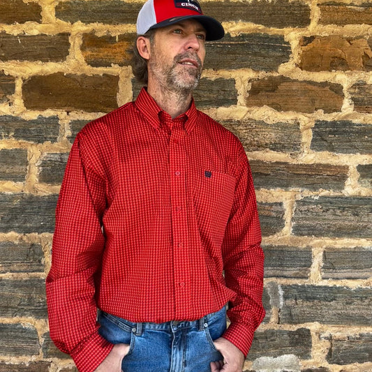Cinch Mens Solid Long Sleeve Print | Red