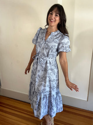 Embroidered Garden Midi Dress | Blue