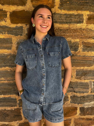 Denim Set | Short Sleeve Top + Shorts | Chambray