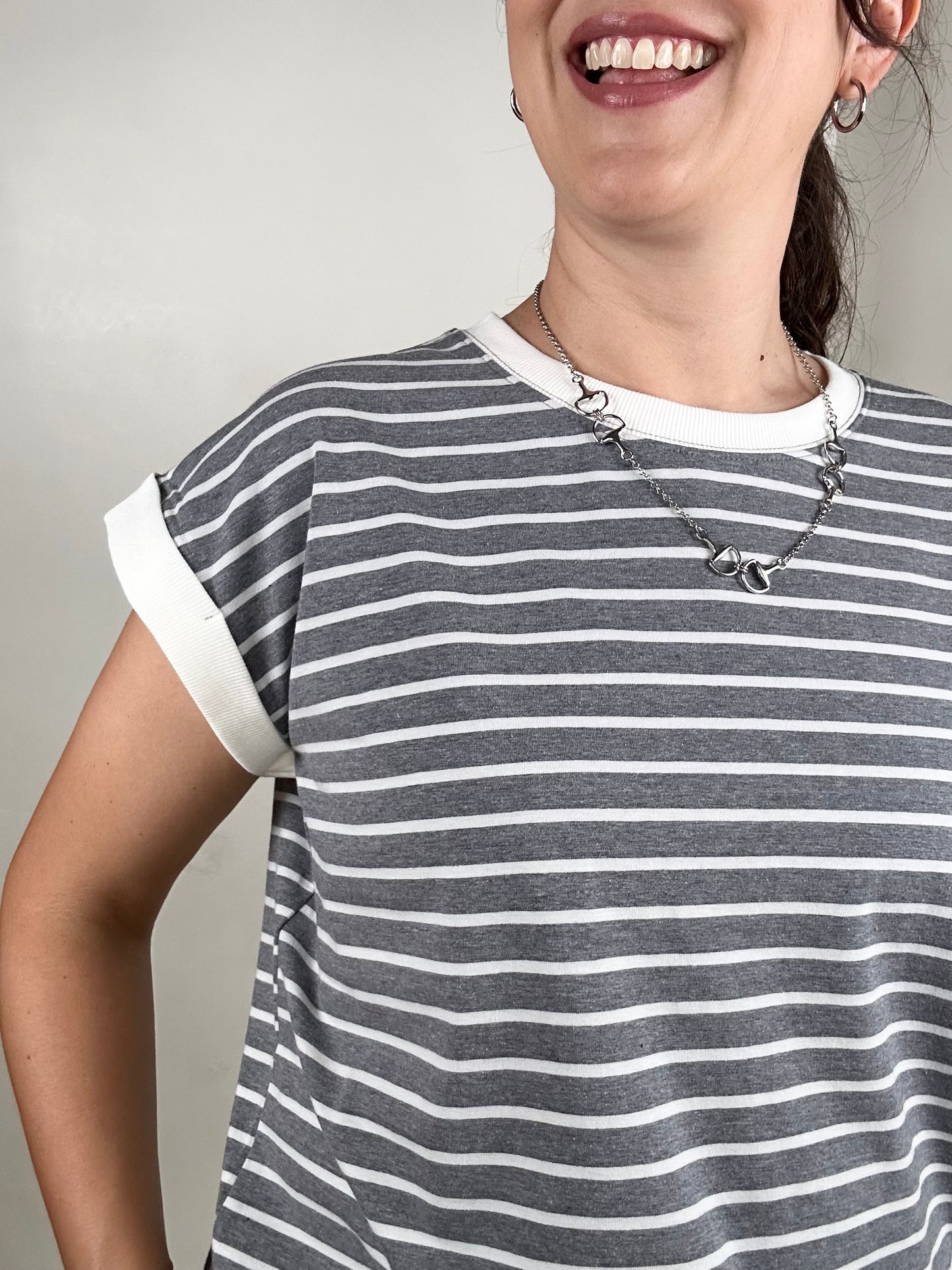 Spaced Stripe Tee w/ Contrast Trim | Charcoal + White