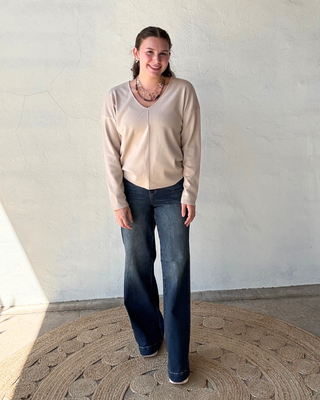 Monique V-Neck Front Seam Sweater | Oatmeal
