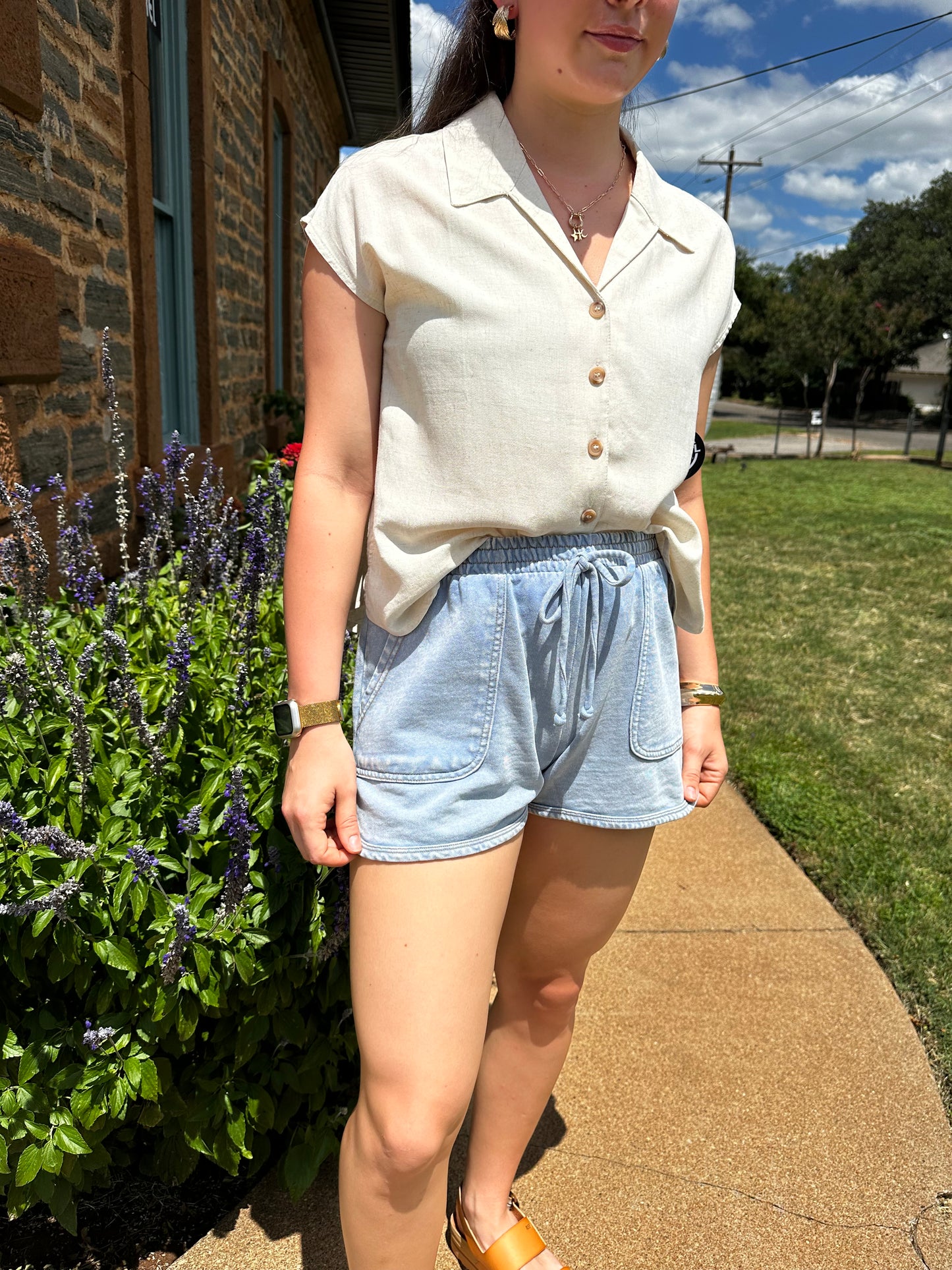 Acid Wash Shorts | Light Blue