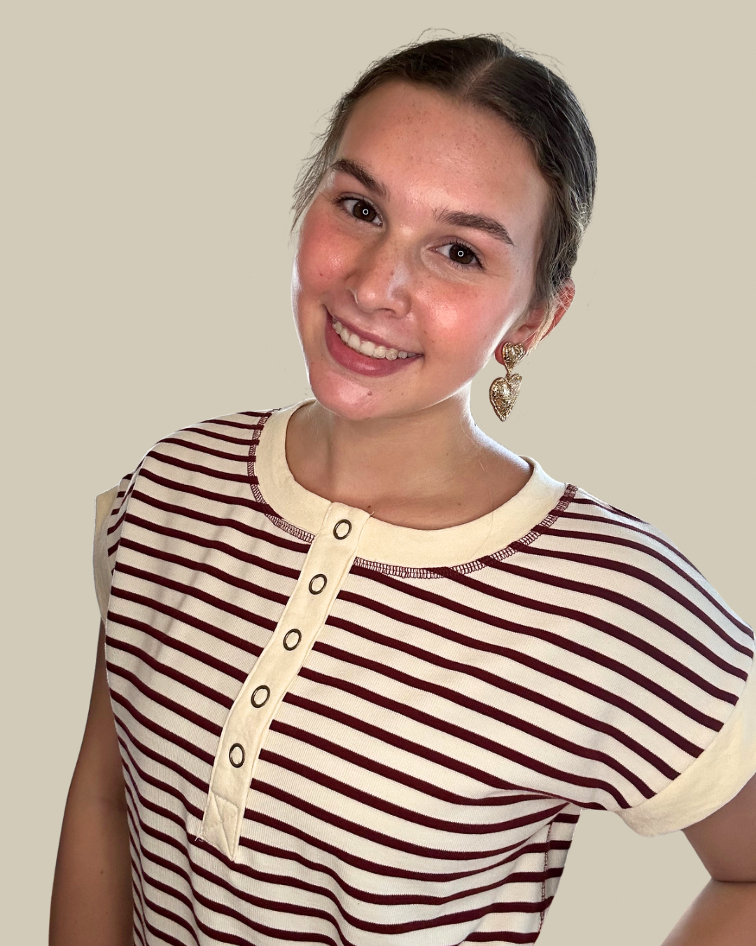 Stripe Set | Short Sleeve Top + Shorts | Burgundy