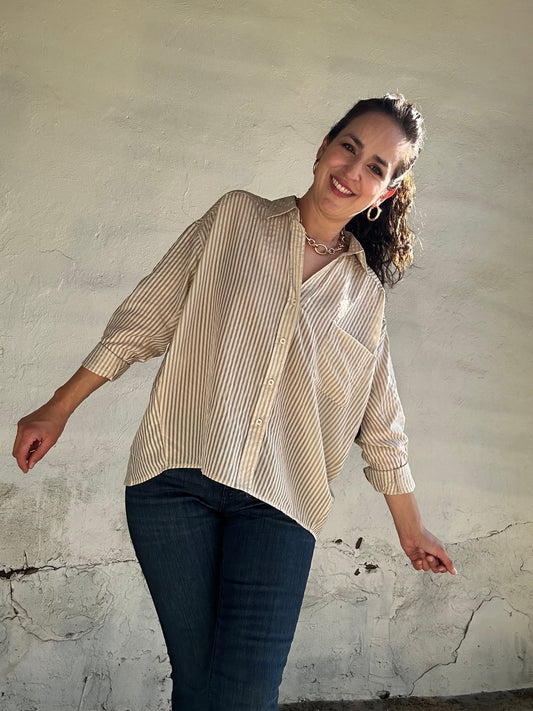 Sheer Oversized Collared Button Down | Light Khaki