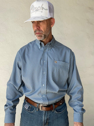 Cinch Classic Fit Arenaflex Mens Long Sleeve Geometric Print Navy Blue Tan