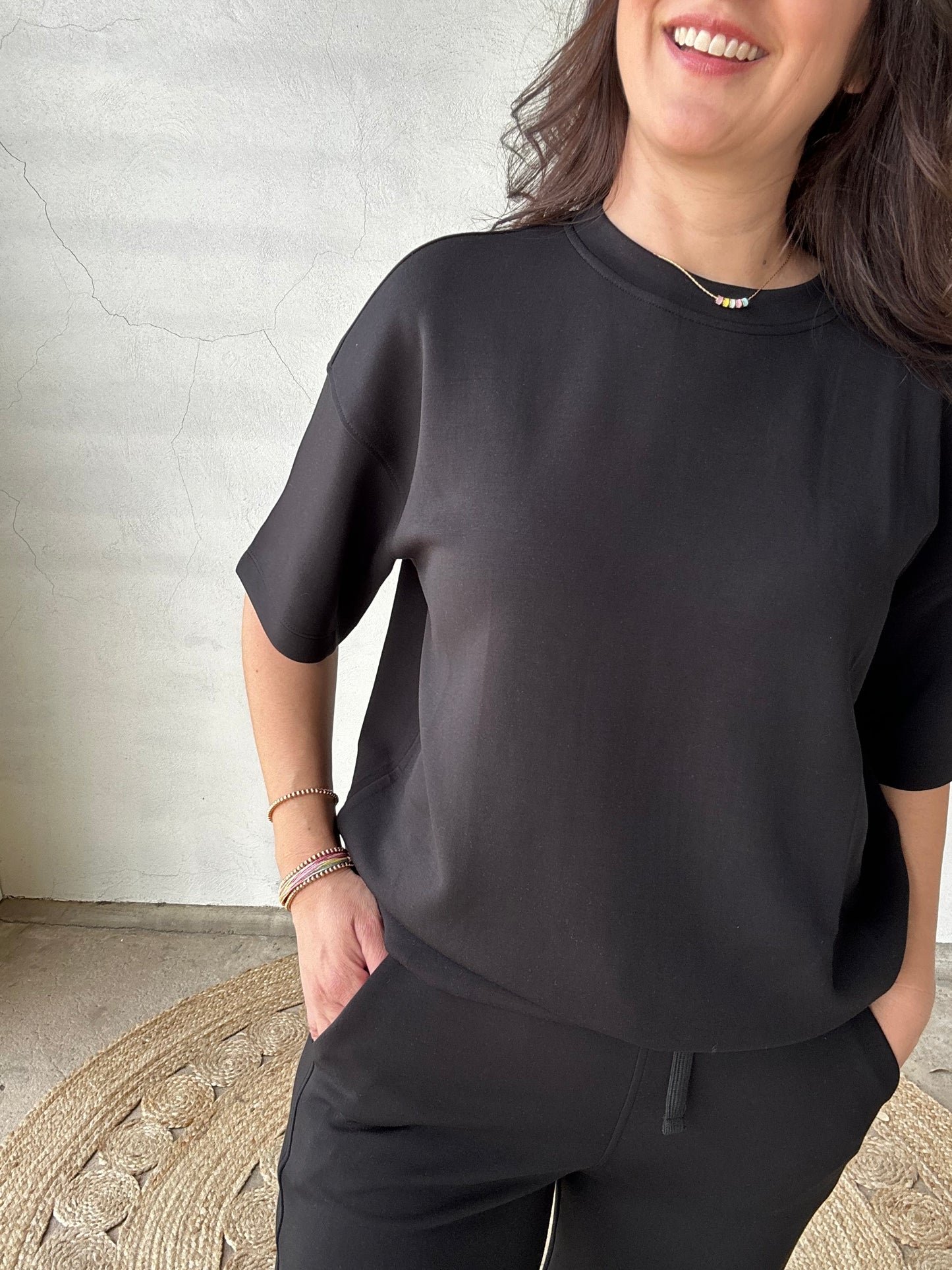 Luxe Scuba Set | Short Sleeve Top + Pants | Black