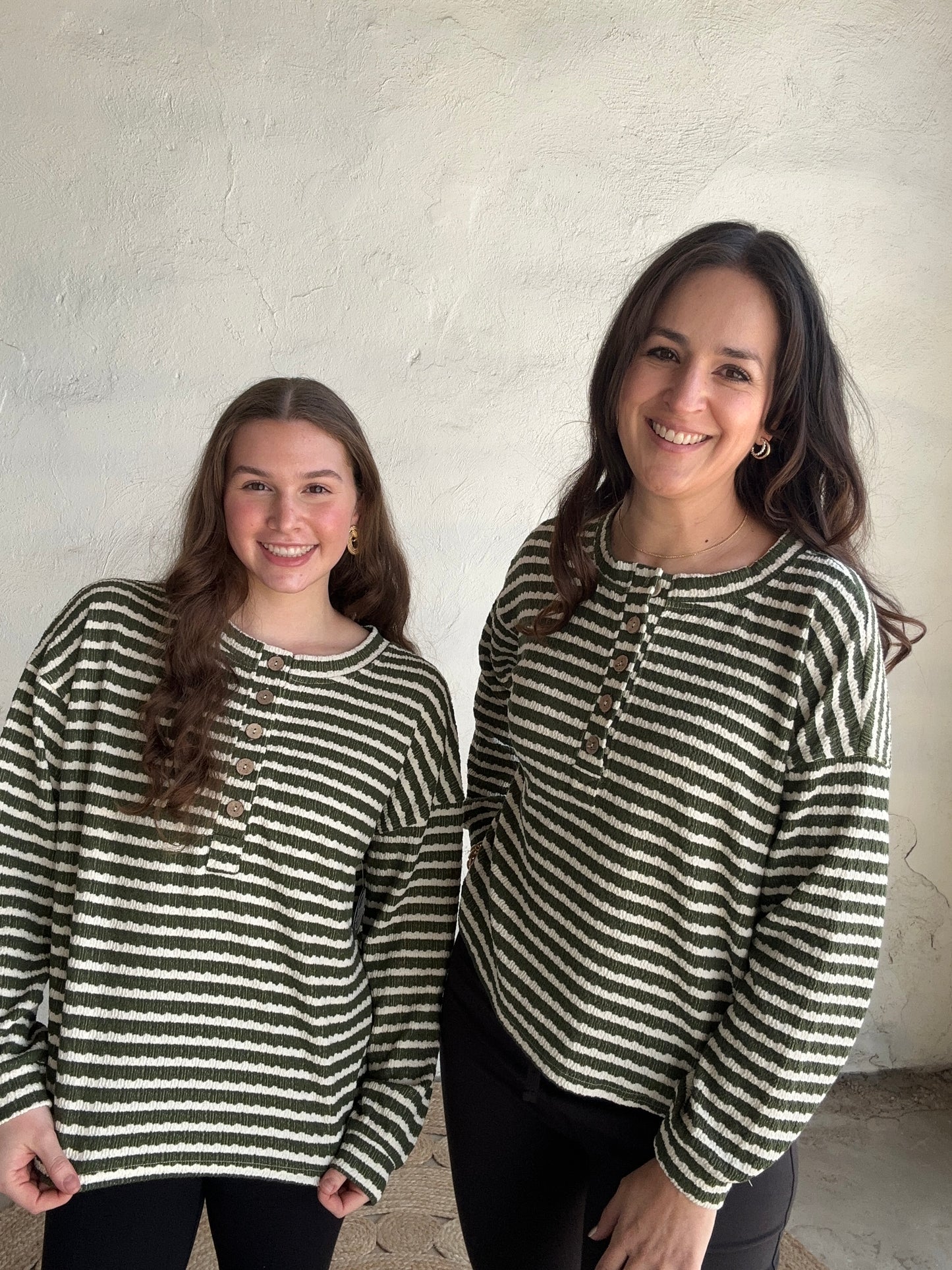 Stripe Henley Long Sleeve | Olive + Ivory