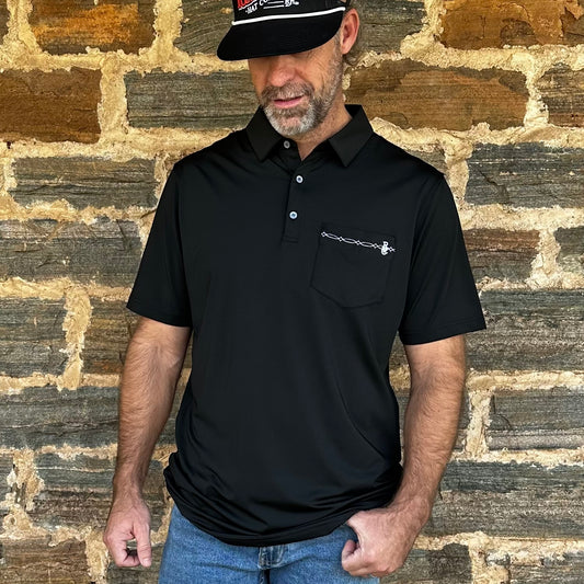 Raised by Coyotes | Bootstitch Pocket Polo | Black