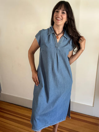 Collared Midi Dress | Light Denim