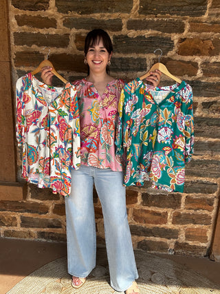 Paisley Perfection 3/4 Sleeve Top | Pink Mix