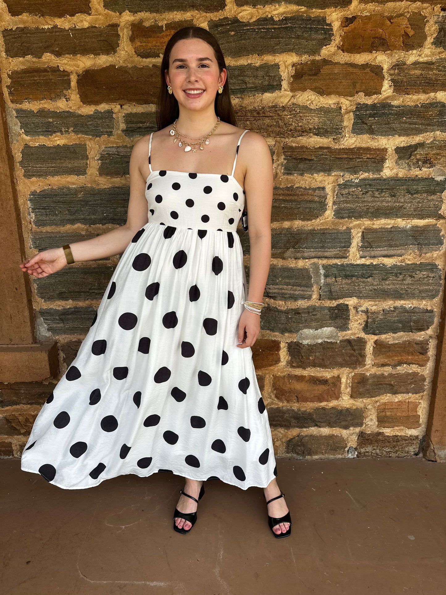 Polka Dot Midi Dress | White + Black