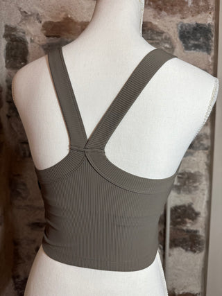 Nylon Ribbed Racerback Tank / Sports Bra | Brown