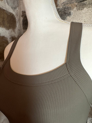 Nylon Ribbed Racerback Tank / Sports Bra | Brown