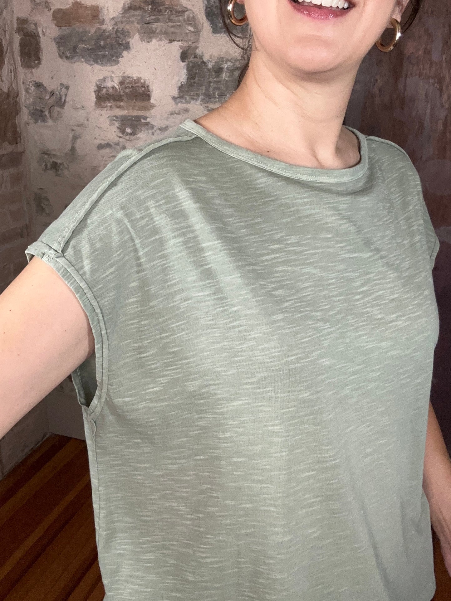Slub Oversized Short Sleeve Top | Light Olive Green