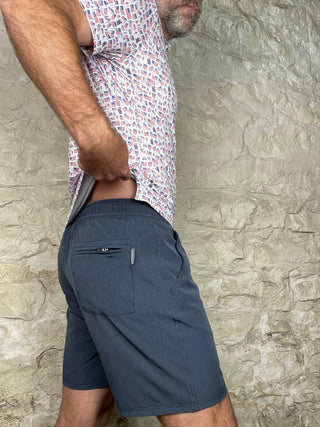 Burlebo | Athletic Shorts | Heather Navy - American Flag Liner