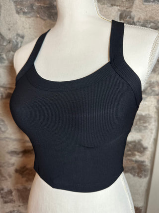 Nylon Ribbed Racerback Tank / Sports Bra | Black