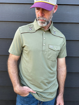 Burlebo | Pearl Snap Performance Polo | Green - Whitetail
