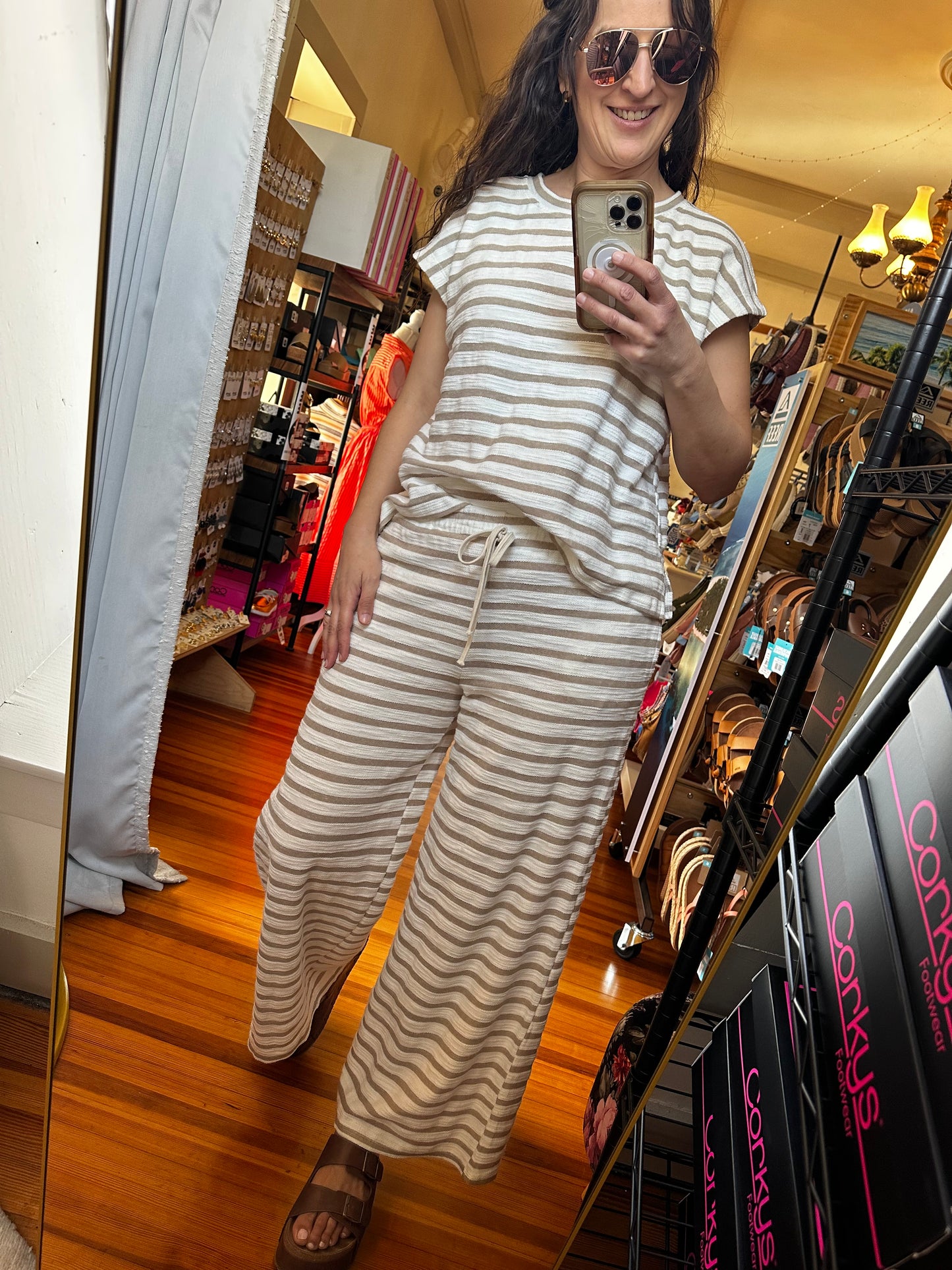 Stripe Set | Short Sleeve Top + Pants | Khaki