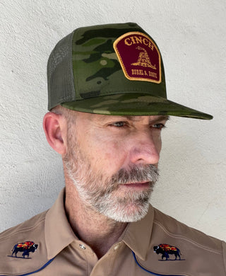 Cinch | Mens Cap | Green Camo w/ Maroon + Gold Logo