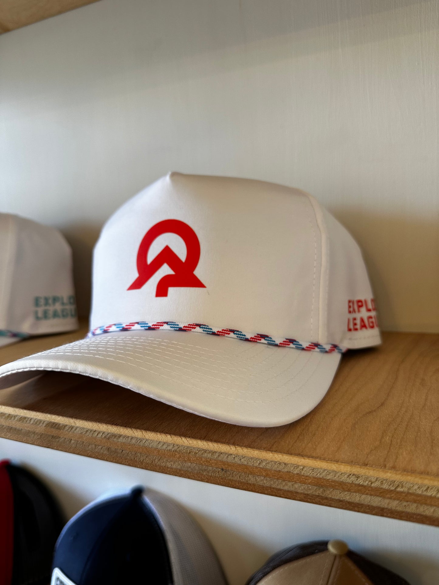 Explore League | White Cap | Red Symbol Front, Red Name Side
