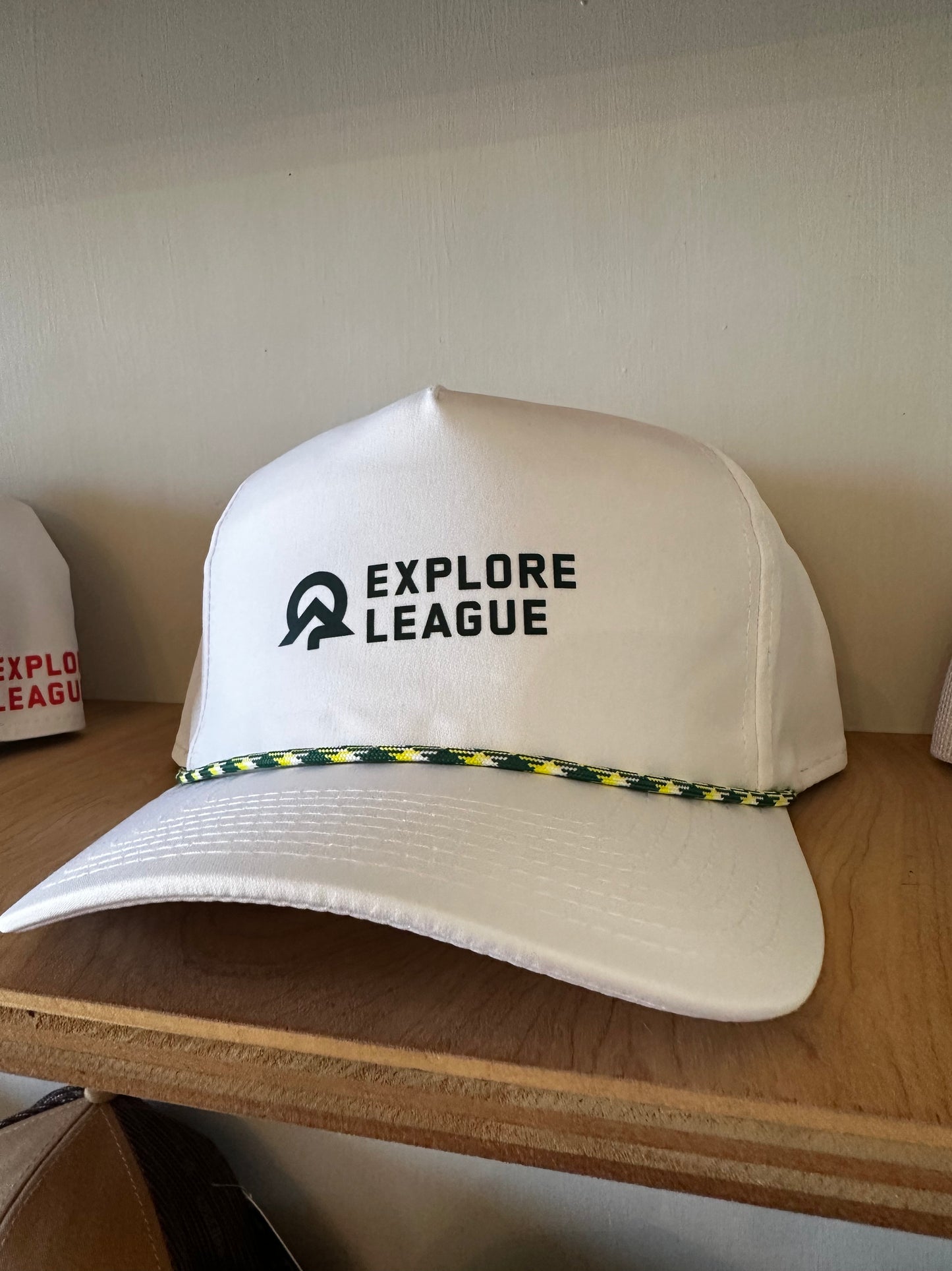 Explore League | White Cap | Green Symbol & Name Front