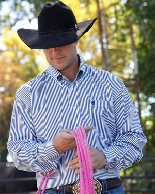 Cinch Mens Print Long Sleeve | Stripe Print | Blue
