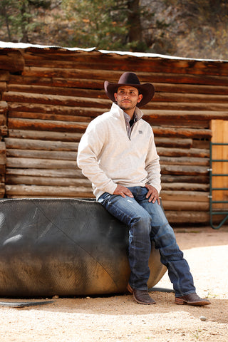 CINCH Mens 1/4 Zip Sweater in Heather Cream