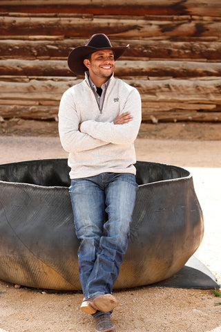 CINCH Mens 1/4 Zip Sweater in Heather Cream