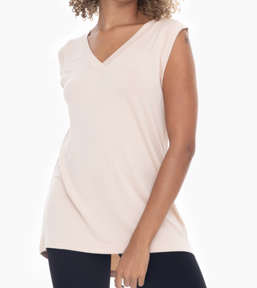 Long Sleeveless V-Neck Tee | Nude