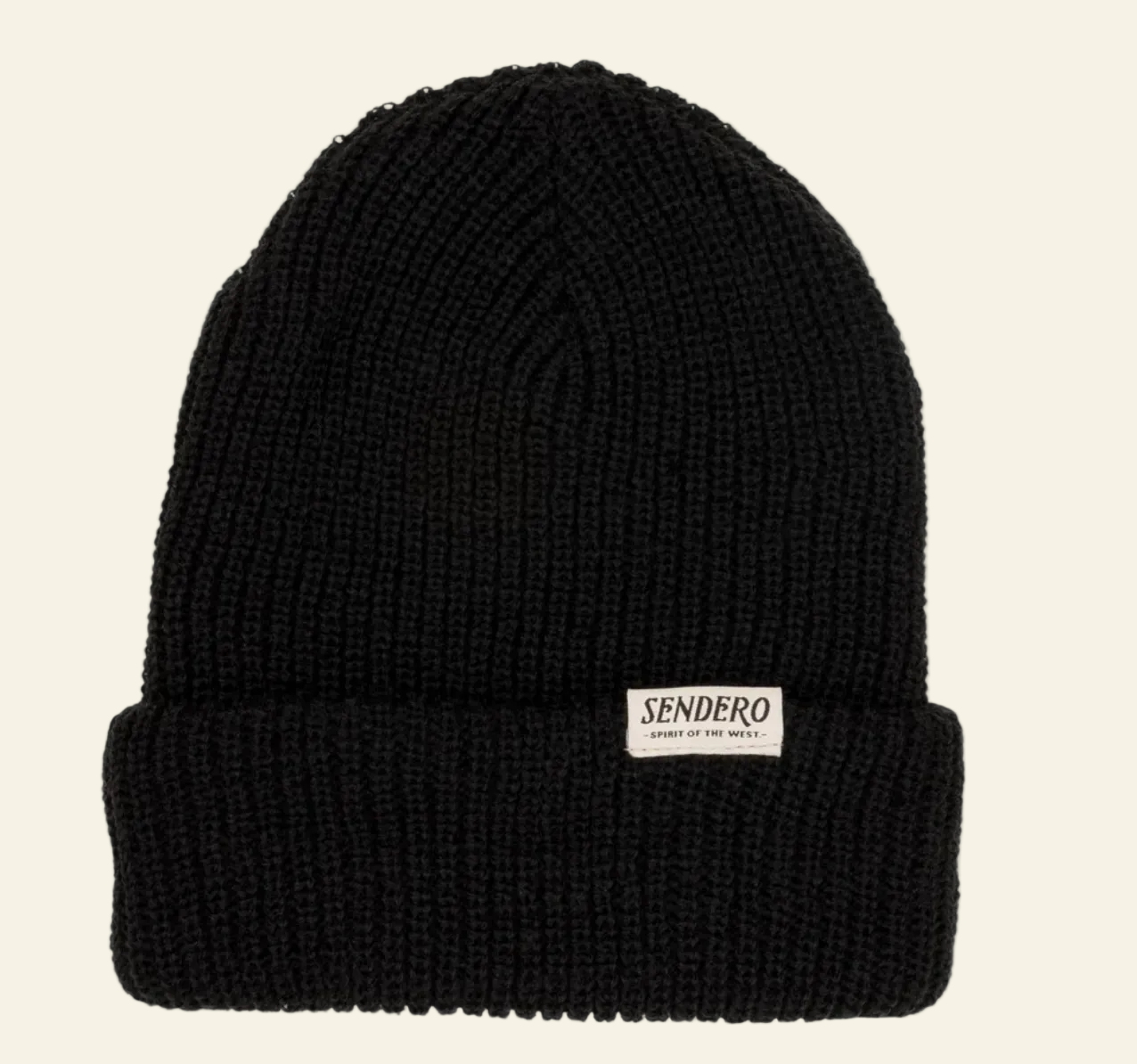 knitted beanie in black on cream background