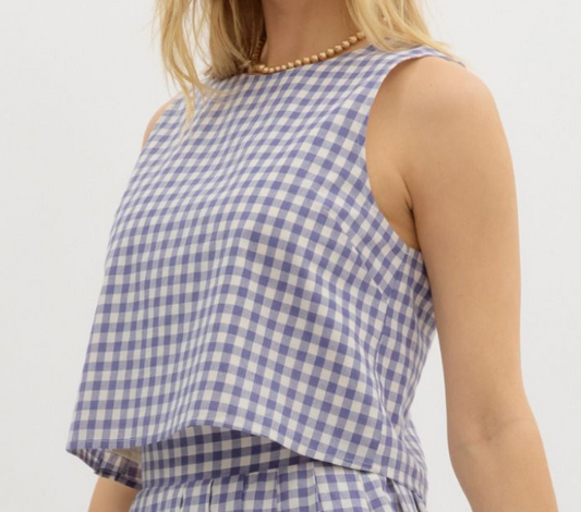 Gingham Back Button Top | Chambray
