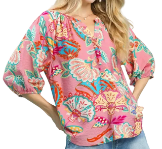 Paisley Perfection 3/4 Sleeve Top | Pink Mix