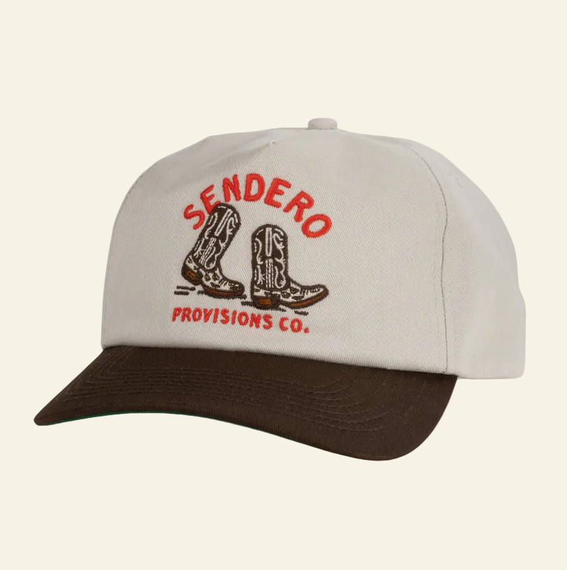 Beige cap with brown brim featuring 'Sendero Provisions Co.' logo on a white background