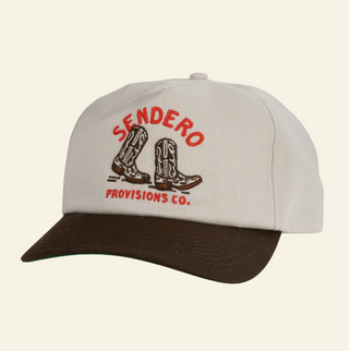 Beige cap with brown brim featuring 'Sendero Provisions Co.' logo on a white background