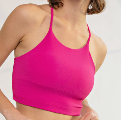 Ribbed Sports Crop Top | Neon Pink