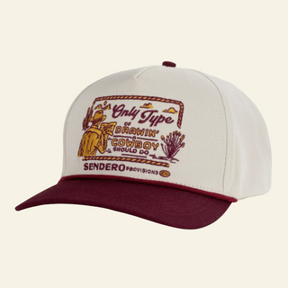 Cap with embroidered design and Sendero Provisions branding on a white background