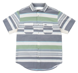Striped shirt with a brand logo on a white background