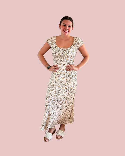 Scoop Neck Midi Dress | Cream + Floral